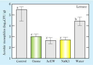 オゾン水による野菜の殺菌効果比較